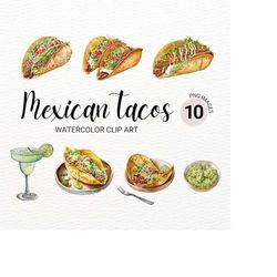 mexican tacos clipart | watercolor food clipart | kawaii clipart | mexican party decor | tacos png | junk journal | mexi
