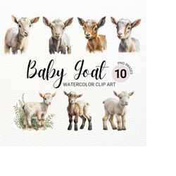 Baby Goat Clipart | Farm Animals PNG | Baby Animals | Watercolor Goat PNG | Cute Animals Clipart | Nursery Wall Art | Co