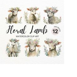 Floral Baby Lamb Clipart | Floral Spring Lamb PNG | Baby Animals | Nursery Wall Art | Farm Animals PNG | Baby Sheep | Cu