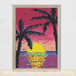 Palm landscape Cross Stitch Pattern PDF, Palm Cross Stitch - Instant download
