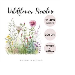 Wildflower Meadow Clipart Bundle | Watercolor Spring Flowers JPG | Floral Junk Journal | Wedding Invitation | Digital Pl