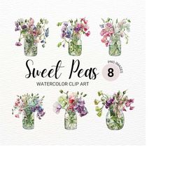 Sweet Peas in a Vase Clipart | Floral PNG | Watercolor Flower Clipart | Digital Paper Craft | Instant Download | Spring