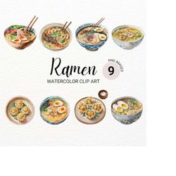 Watercolor Ramen Bowl PNG | Ramen Clipart | Kawaii Clipart | Food Clipart Bundle | Junk Journal | Digital Planner | Anim