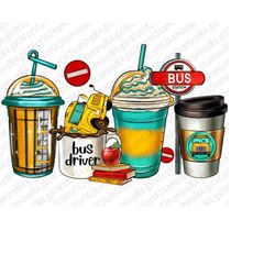 School bus driver coffee cups png sublimation design download,school bus coffee cups png,bus driver coffee cup png,subli