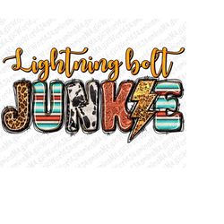 Lightning bolt junkie png sublimation design download, western leopard background png, Lightning bolt png, sublimate des
