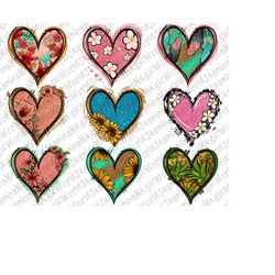 Floral Heart Bundle Designs Png, Floral Heart Png, Sunflower Heart, Glitter Heart,Cactus Heart,Valentines Day,Western He