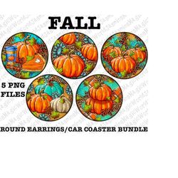 Western Fall Round Coaster Png Bundle Design, Fall Car Coasters Png, Fall Earrings Bundle Png, Western Pumpkin Earrings