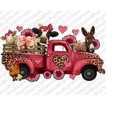 Valentine's Day Leopard Farm Animals Truck Png Sublimation Design, Valentine's Day Sublimation Png, Valentine's Truck Pn