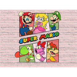 Vintage Mario Collab Design Png, Super Mario Bros Png, Super Mario Family Png, Mario Png File, Princess Peach Png File,