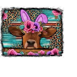Easter Cow Western Background Png Sublimation Design, Leopard Background Png, Easter Day Png, Easter Cow Png, Easter Flo