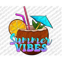 Summer Vibes Png, Summer sublimation design, Summer Design, Coconut, Lemon, summer fruit, Digital Download, Sublimation