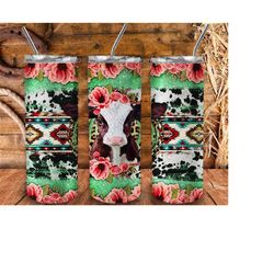 Baby Calf Floral Aztec Cowhide 20oz Skinny Tumbler Png Sublimation Design, Baby Cow Png, Watercolor Baby Animal, Calf Pn