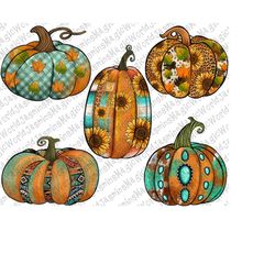 5 Fall Pumpkin Bundle PNG, Fall Designs, Leopard Cowhide Sunflower png,Pumpkin Png,Sublimation Designs,Instant Download,