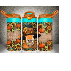 pilgrim cow kid's bottle png sublimation design, pilgrim cow png, pilgrim cow clipart, animal kids bottle png, pumpkin p
