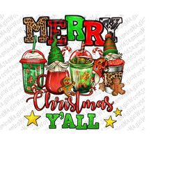 Merry Christmas Y'all Gnome Coffee Cups Png Sublimation Design,Christmas Gnome Png,Coffee Cups Png,Christmas Coffee Cup