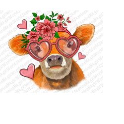 Valentine's Day Orange Cow Png Sublimation Design, Valentine's Day Png, Valentine's Day Cow Png, Love Png, Cow Png, Flor