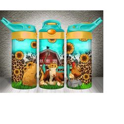 western red barn kid's bottle png sublimation design,red barn png,animal clipart,animal kids bottle png,cow and chicken