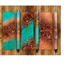 tooled leather turquoise pen wrap png sublimation designs, pen wrap png, turquoise pen wrap png,tooled leather pen wrap