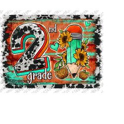 Western 2nd Grade PNG, Back To School,Colorful Flower,School Png,Grade Png, Floral Pencil Png, Sublimation Design Downlo