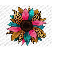 Leopard Sunflower Design Png,Cheetah Leopard Sunflower Design PNG,Pink Gliter,Turqoise Patern,Sublimation Design Downloa