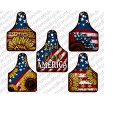 USA Flag Cow Tag Bundle, distressed Sunfloweer United States flag cattle tag design, Patriotic Digital Download Clip-Art