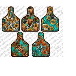 Western Cow Tag Design Bundle Png, Cow Png,Gemstone Sunflower Png,Cow Clipart,Turquoise Png, Cowhide Png, Thunderbird Pn