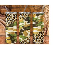 Camo Leopard Tumbler 20oz Skinny Tumbler Png Sublimation Design, Camouflage Leopard Tumbler Png, 20oz Western Tumbler, D