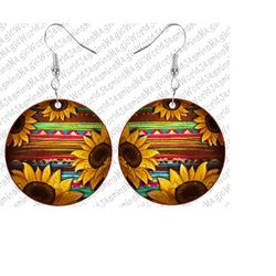 Sunflower And Serape  Round Earrings Png,Sunflower Earrings,Leopard Earrings,Round Earrings png,Sublimation Design Downl