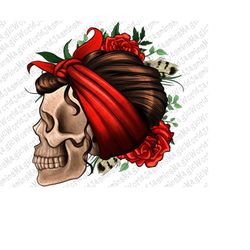 Bandana And Roses Skull Png Sublimation Design, Mexican Day Png, Latino Celebration Png, Hispanic Heritage Month Png, Sk