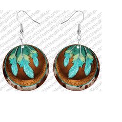 Wild West Colored Feathers Earring Png,Feathers Earring,Cowhide Earing,Earring Png,Sublimation Desig Download,Digital Do