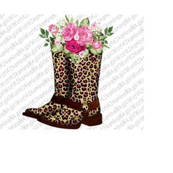 Cowgirl Boots Png,Pink Leopard Boots,Watercolor Boots,sublimation graphics,cowboy boots,watercolor flowers,printable,Sub