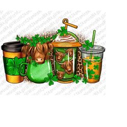 Longhaired Cow St. Patrick's coffee cups png sublimation design download,Cow coffee cup png,St. Patrick's Day png,sublim