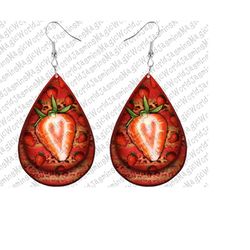 Teardrop Strawberry Earrings Png,Strawberry Design,Teardrop Png,Teardrop Earring Sublimation,Sublimation Design Download