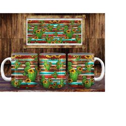 Aztec Serape Cactus 11 oz And 15 Oz Mug Png Sublimation Design, Sunflower Cactus Mug Png, Aztec Serape Mug Png, Serape