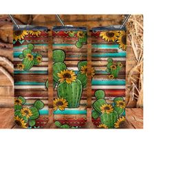 Aztec Serape Cactus Tumbler 20oz Skinny Tumbler Png Sublimation Design, Aztec Serape Tumbler, Sunflowers Png, Serape Cac