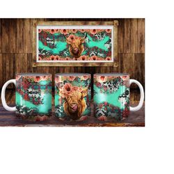 Floral Cow Aztec 11oz and 15oz Mug PNG Sublimation Designs,Western Cow Mug Sublimation,11oz Mug PNG,15oz Mug PNG,Instant