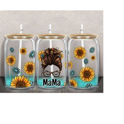 Messy Bun Mama Western Libbey Glass Png Sublimation Design, Messy Bun Mama Png, Sunflower Libbey Glass Png,Libbey Glass