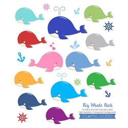 cute whale clip art & vectors - invitation, crafting, baby shower, web design, scrapbooking - baby whale - instant downl