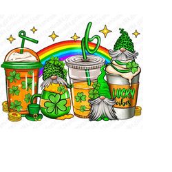 St. Patrick's Day gnomes coffee cups png sublimation design download, St. Patrick's png, coffee cups png, gnomes png, su