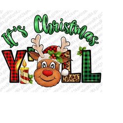 It's Christmas Y'all Reindeer Png Sublimation Design, Reindeer Png, Christmas Animal Png, Western Christmas Png, Merry C