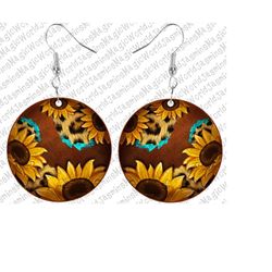 Western Leopard Sunflower Round Earring,Sunflower Earring,Leopard Earring,Sublimation Design Download,Digital Download