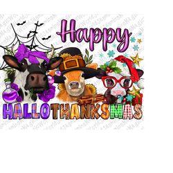 Happy Hallothanksmas Cows Png Sublimation Design, Happy Halloween Png, Merry Xmas Png, Cows Png,Thanksgiving Png,Halloth