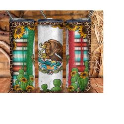Serape Leopard Cactus Sunflower Mexican Flag 20oz Skinny Tumbler Sublimation Designs,Mexican Tumbler Png,Cactus Tumbler