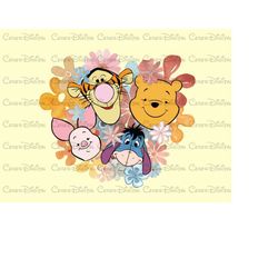 retro flowers and honey bear png, honey bear friends png file, honey bear png, honey bear special design png,sweety pig