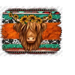 Western Long Hair Shaggy Cow with Aztec Cowhide Distressed Background Png, Cow Png, Western Cow Png, Western Background