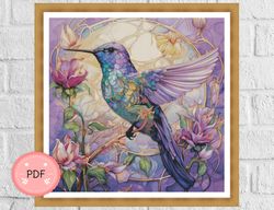 Cross Stitch Pattern,Hummingbird With Flowers, Pdf, Instant Download,X Stitch Chart,Full Coverage