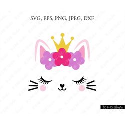 Cat SVG, Kitty SVG, Kitty Face Svg, Cat Clip Art, Cute Cat Face SVG, Kitty Cat, princess Svg, Cricut, Silhouette Cut Fil