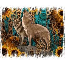 Western Wolves Sublimate Design Downloads, western Sublimation Png, Wolves, Clipart,Wolves Png,Sunflower Leopard Backgro