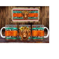 Western Sunflower Cow 11oz and 15oz Mug Png Sublimation Designs,Western Cow Mug Png, Western Floral Cow Png,Sunflower Co