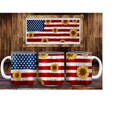 American Flag With Sunflower 11oz and 15oz Mug Png Sublimation Design, American Flag Mug Png, Sunflower Mug Png, Instant